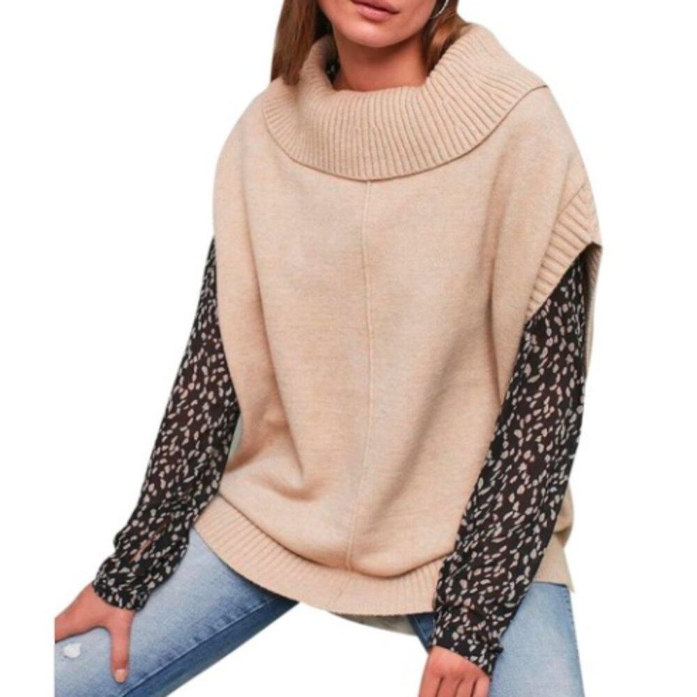 Anthropologie Cream Cowl-Neck Sweater Vest